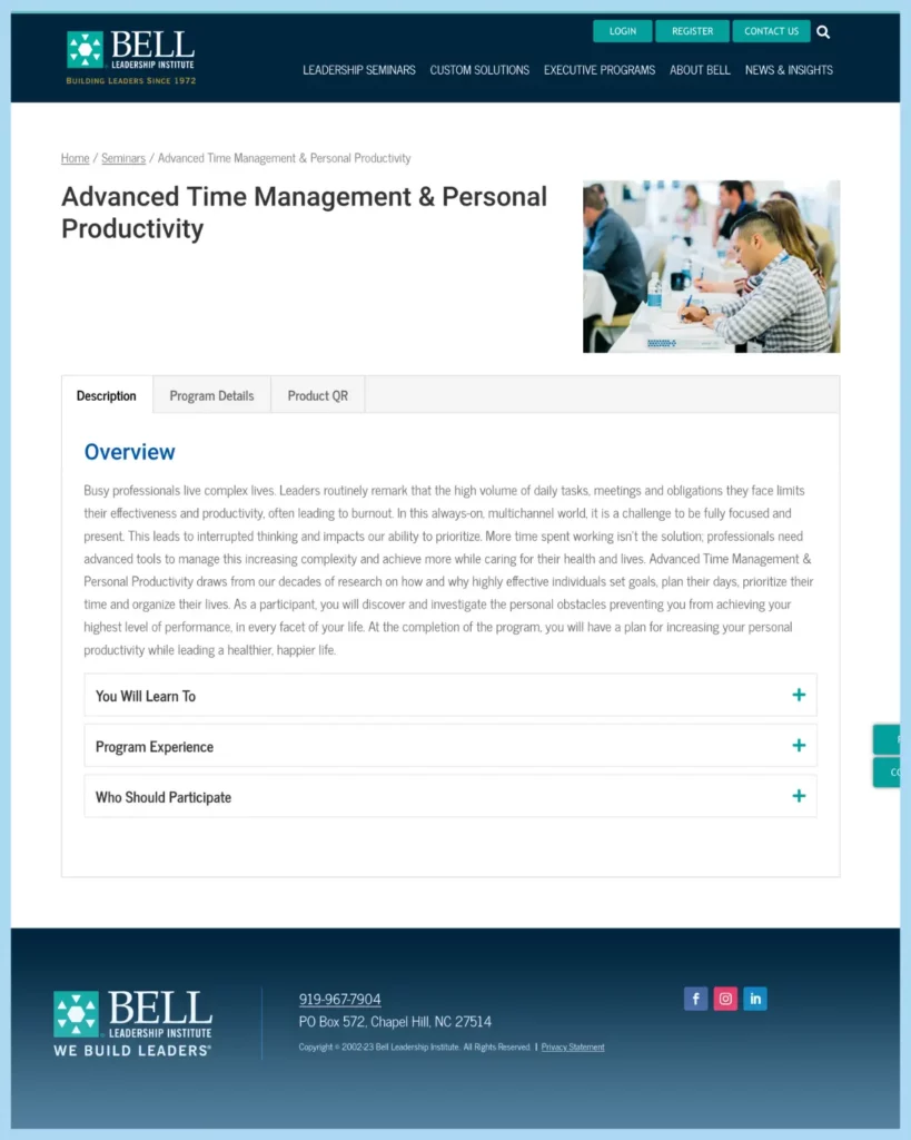 Screenshot of Bell Leadership page